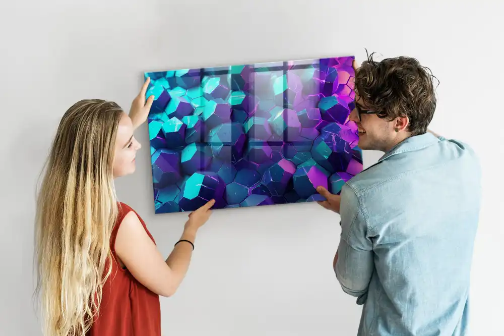 Tableau magnétique en verre motif géométrie spatiale