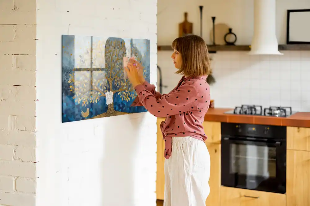 Tableau magnétique en verre motif arbre artistique