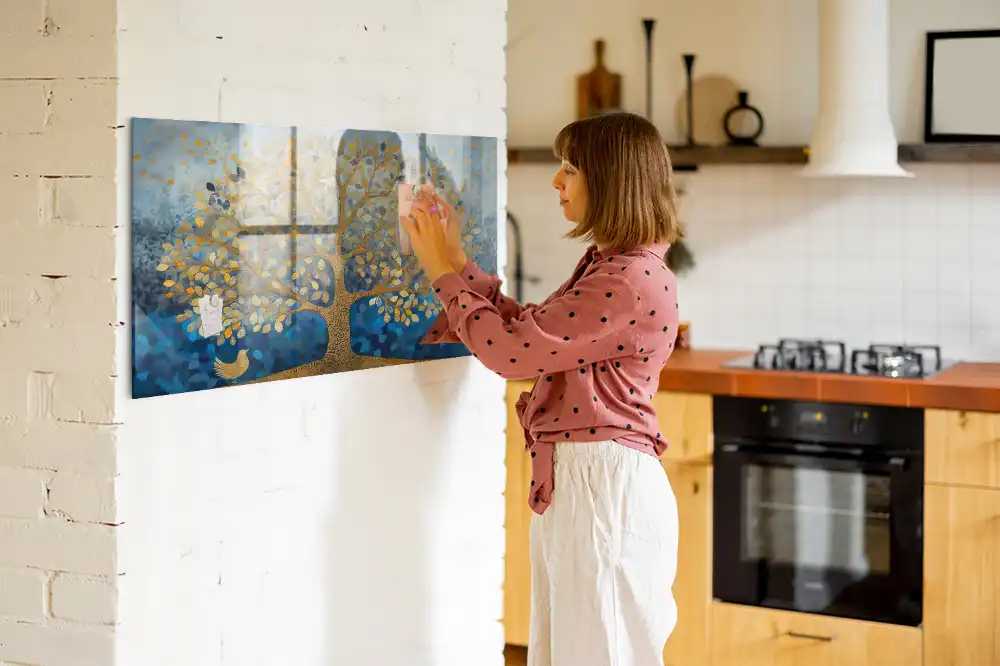Tableau magnétique en verre motif arbre artistique