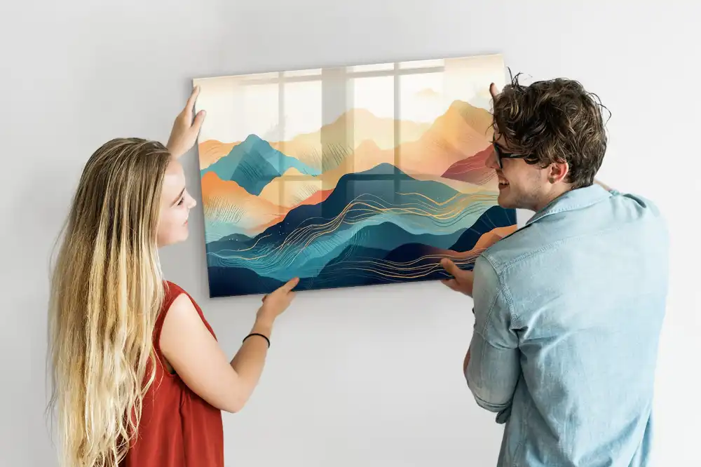 Tableau en verre magnétique paysage de montagne