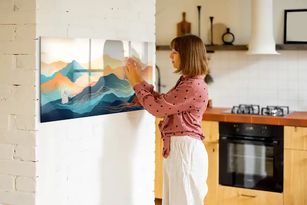 Tableau en verre magnétique paysage de montagne