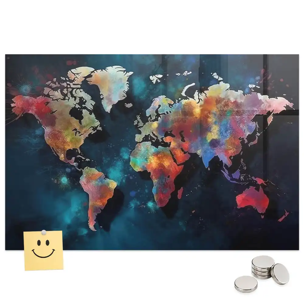 Tableau magnétique en verre motif géométrie du monde