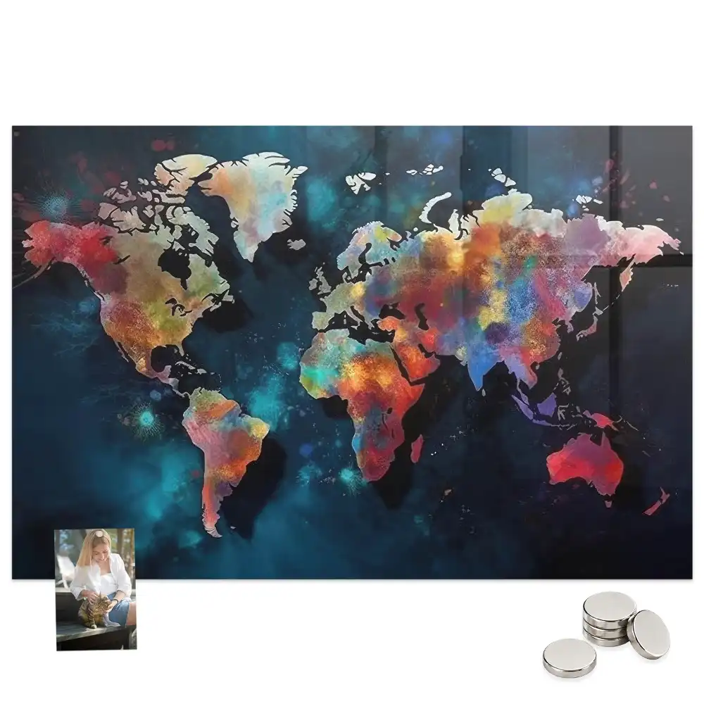 Tableau magnétique en verre motif géométrie du monde
