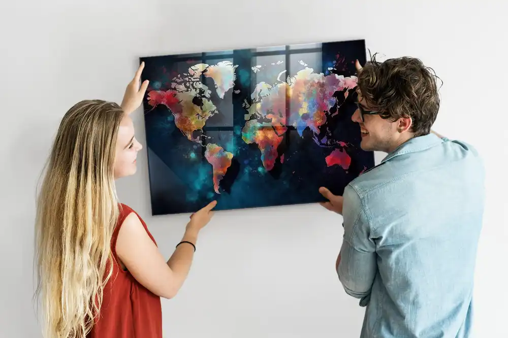 Tableau magnétique en verre motif géométrie du monde