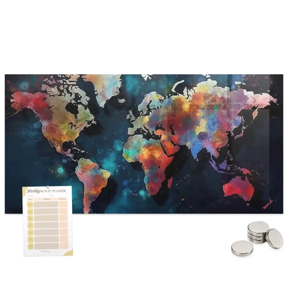 Tableau magnétique en verre motif géométrie du monde