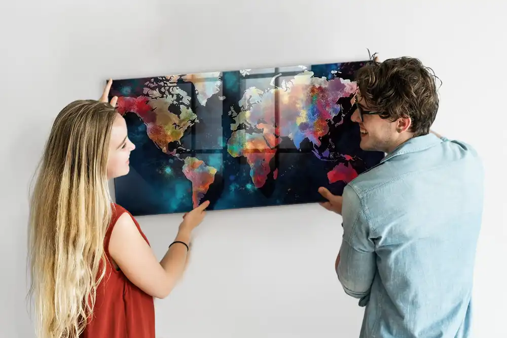 Tableau magnétique en verre motif géométrie du monde