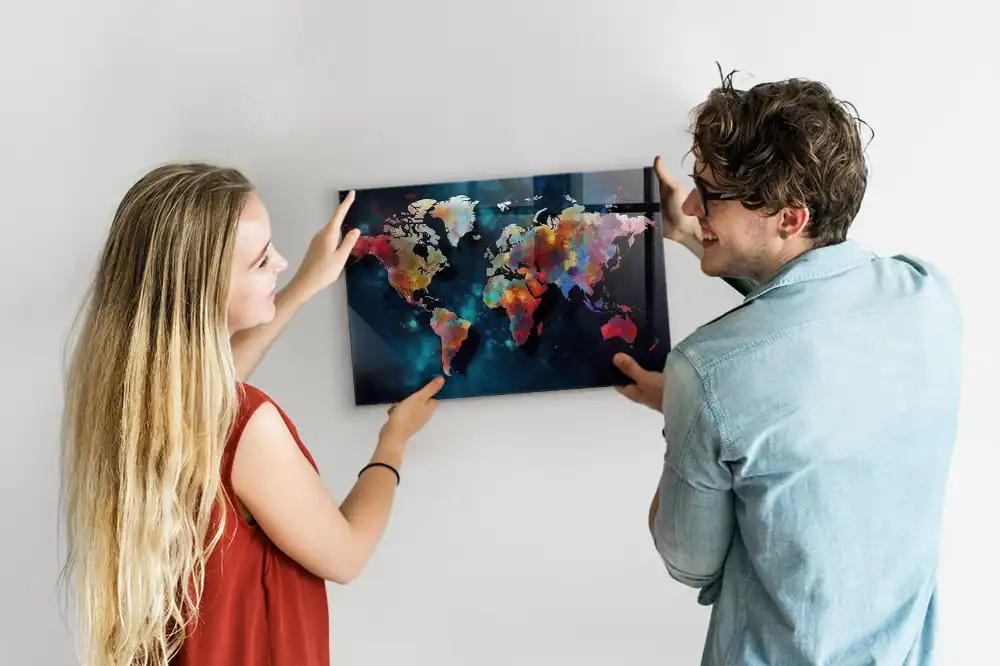 Tableau magnétique en verre motif géométrie du monde