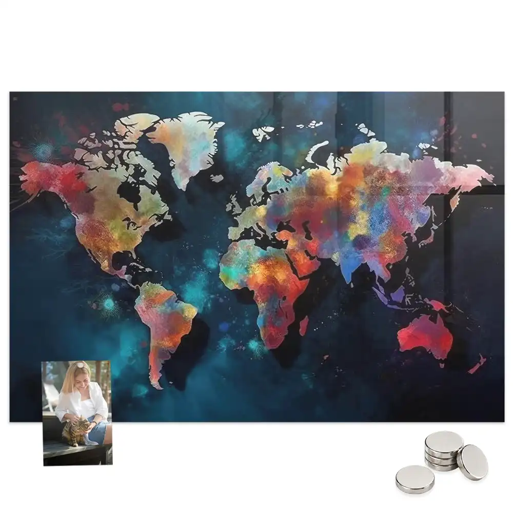 Tableau magnétique en verre motif géométrie du monde
