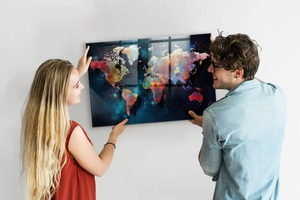 Tableau magnétique en verre motif géométrie du monde