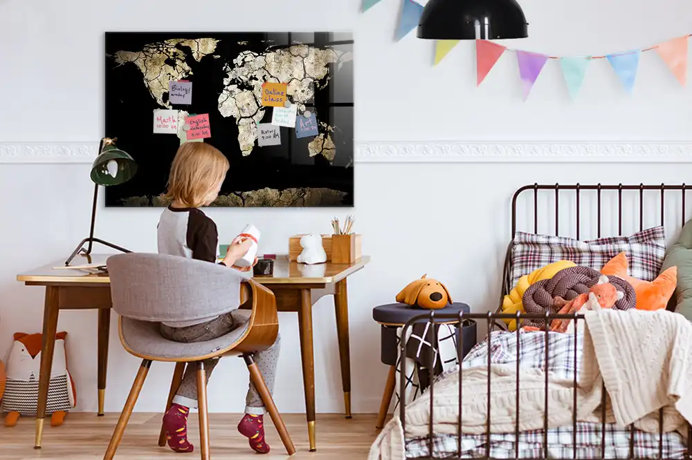Tableau magnétique pour magnets motif carte du monde