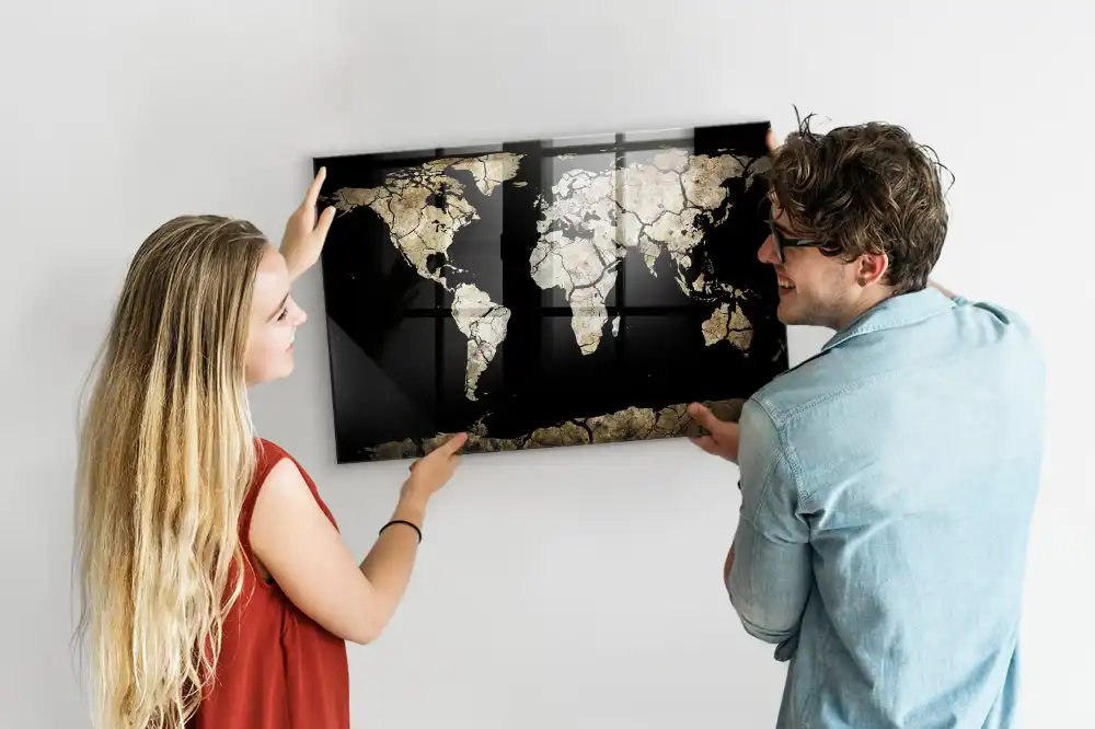 Tableau magnétique pour magnets motif carte du monde