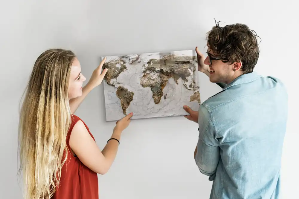 Tableau magnétique avec carte du monde historique pour magnets