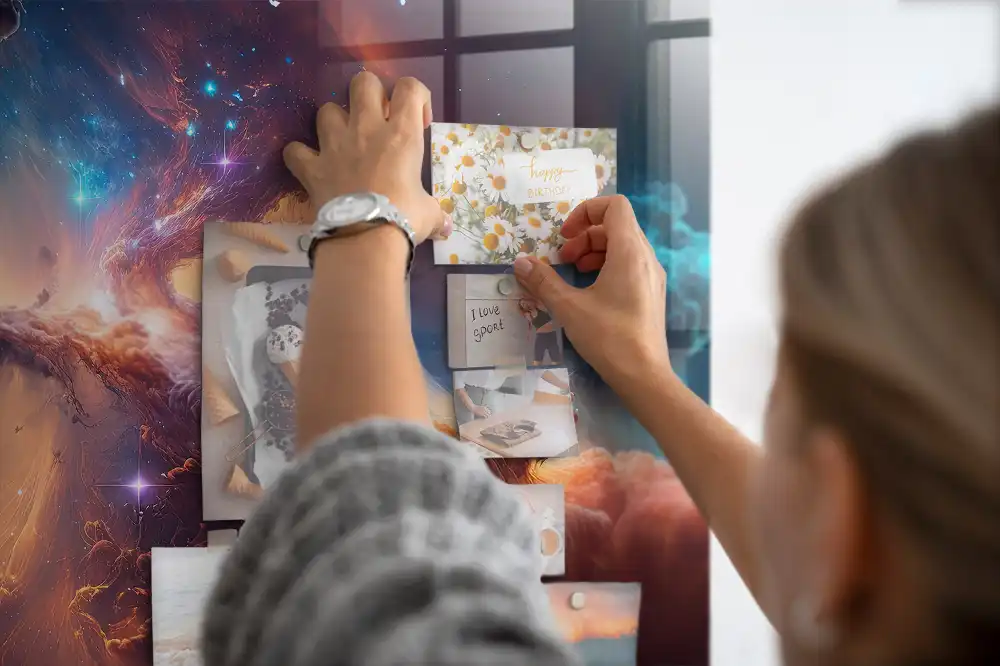 Tableau magnétique en verre motif univers cosmique