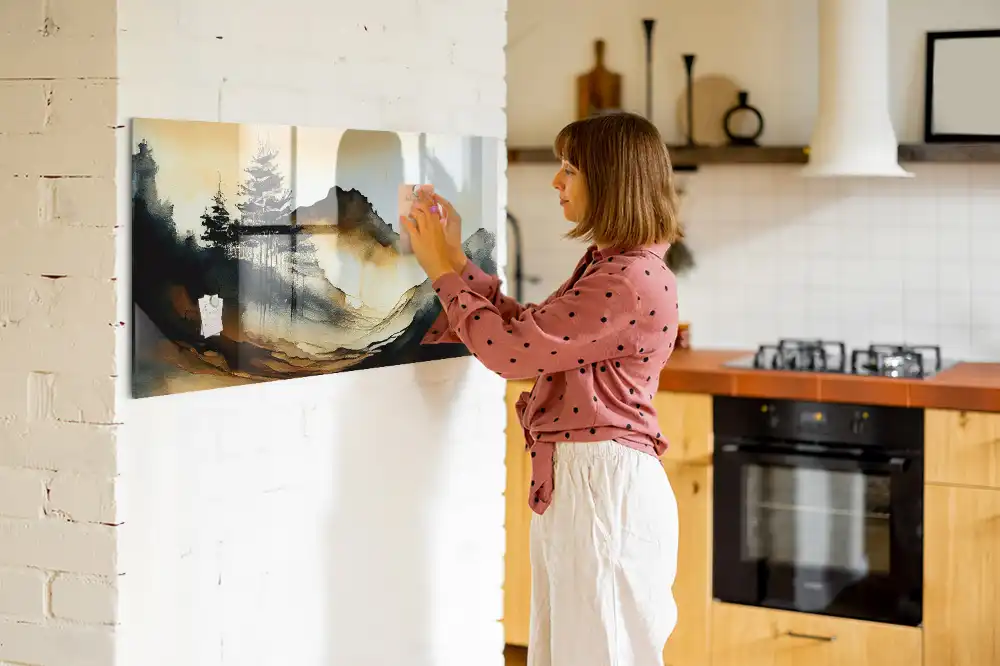 Tableau magnétique en verre avec motif artistique paysage