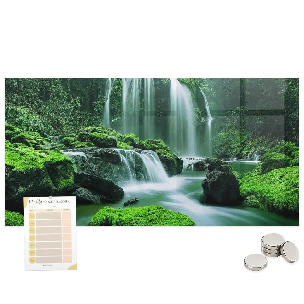 Tableau magnétique en verre avec motif de cascade dans la mousse