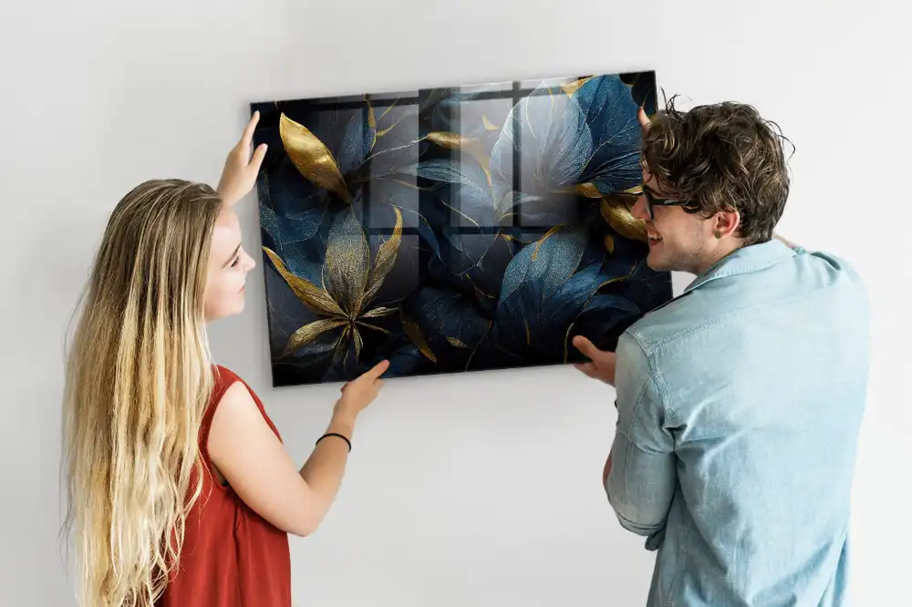 Tableau magnétique en verre avec motif floral ornemental