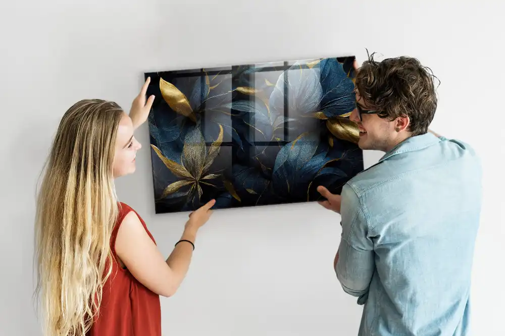 Tableau magnétique en verre avec motif floral ornemental