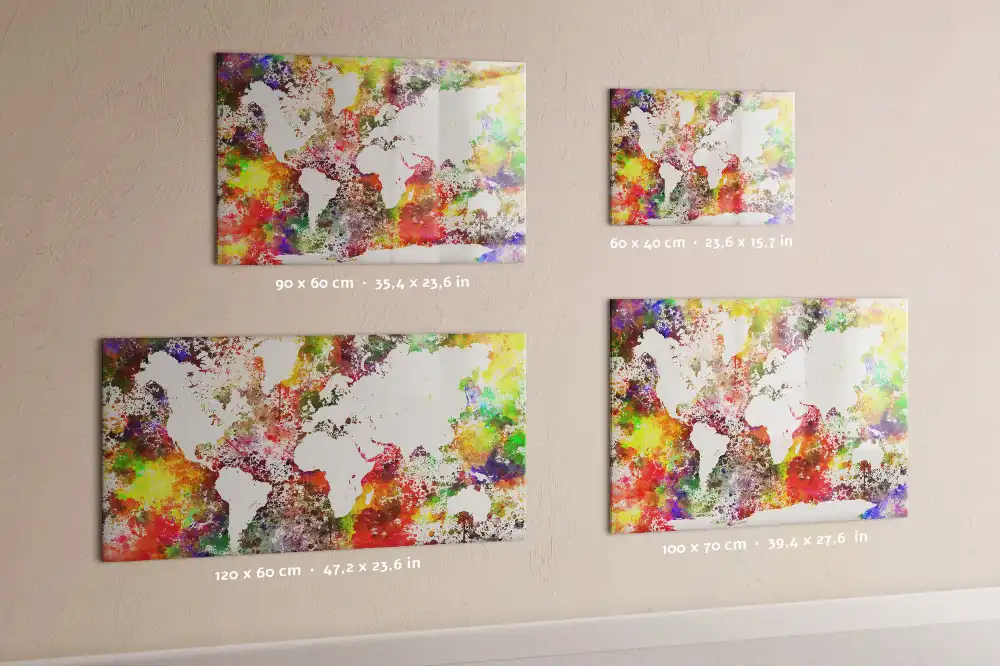 Tableau magnétique en verre motif carte du monde à l'aquarelle