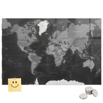 Tableau en verre magnétique carte du monde sombre