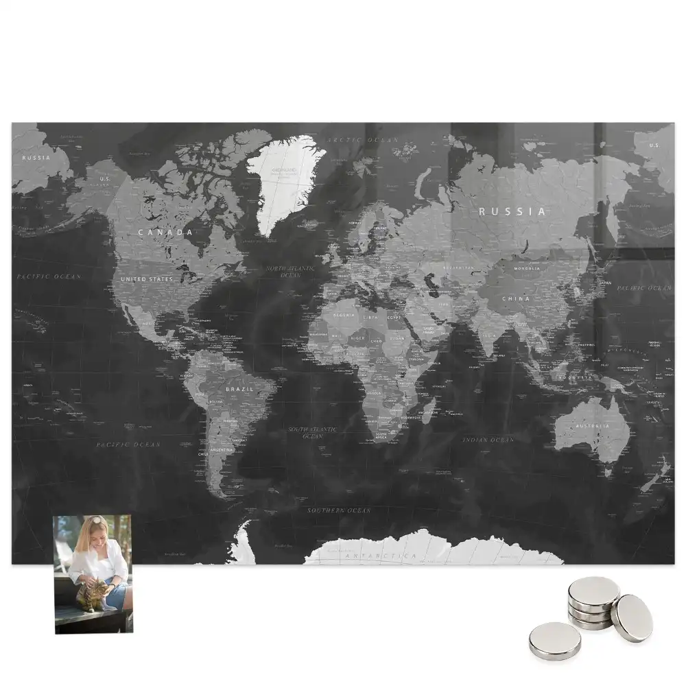 Tableau en verre magnétique carte du monde sombre