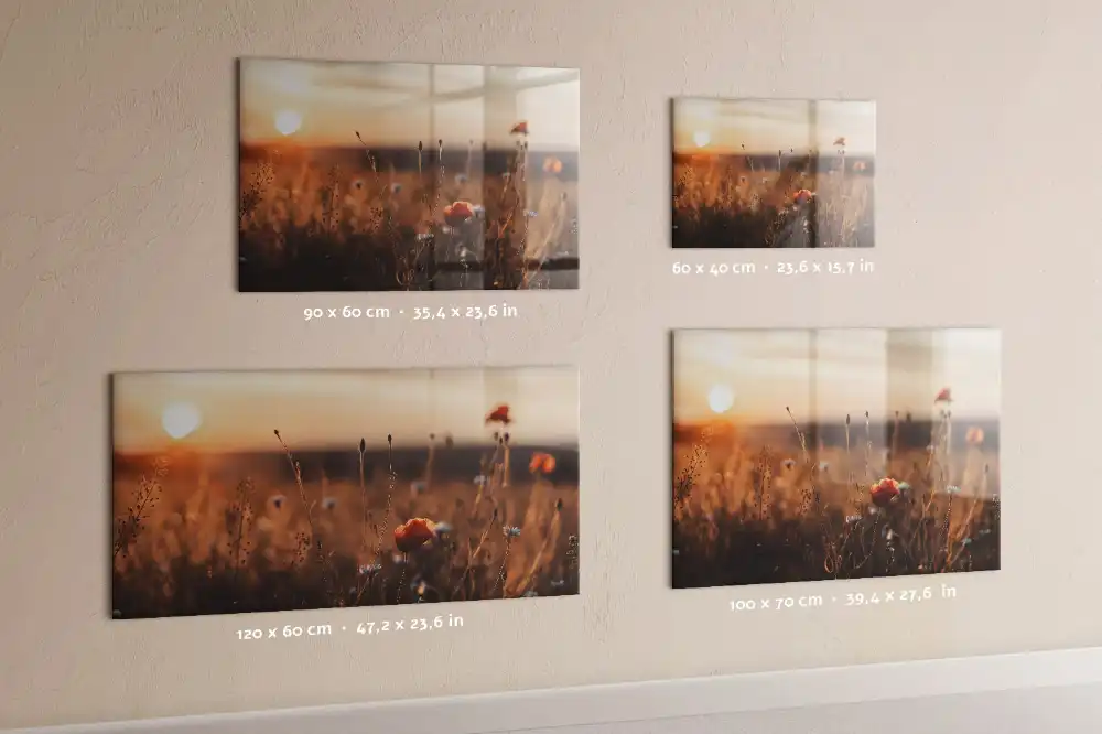 Tableau magnétique en verre motif prairie au lever du soleil