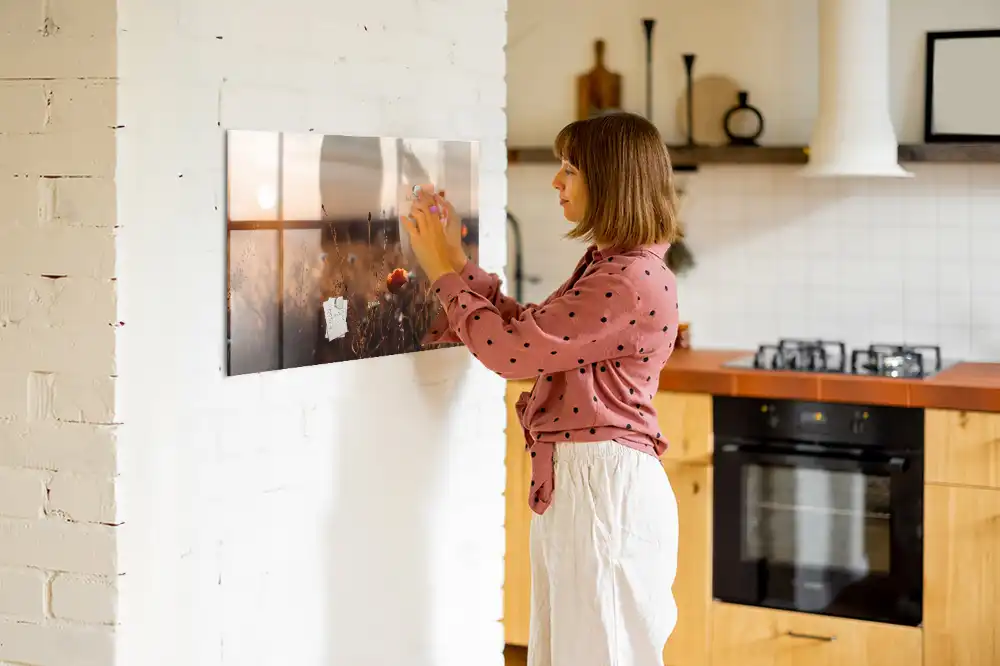 Tableau magnétique en verre motif prairie au lever du soleil