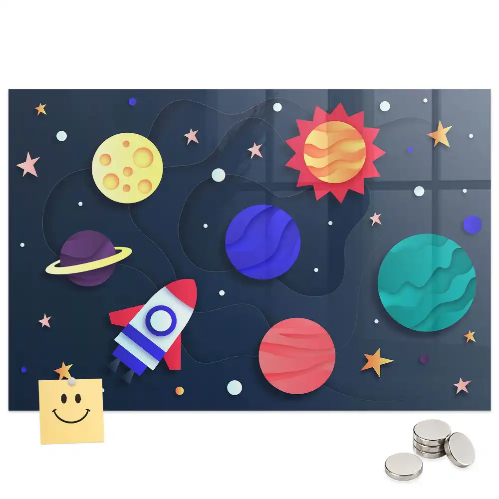 Tableau magnétique en verre pour enfants motif espace