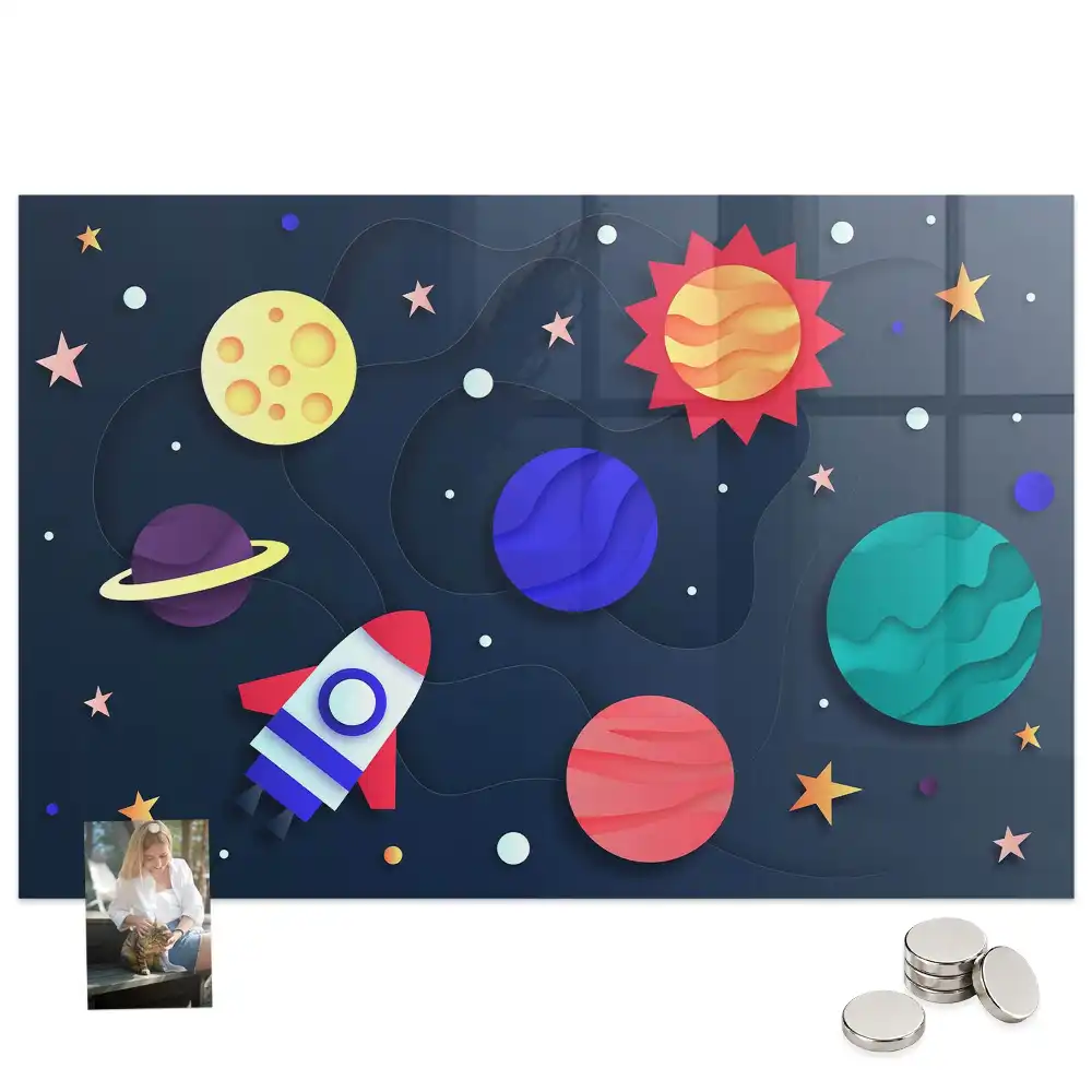 Tableau magnétique en verre pour enfants motif espace