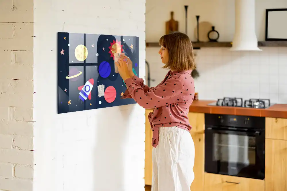 Tableau magnétique en verre pour enfants motif espace