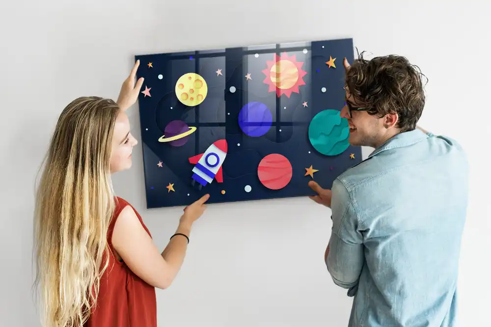 Tableau magnétique en verre pour enfants motif espace
