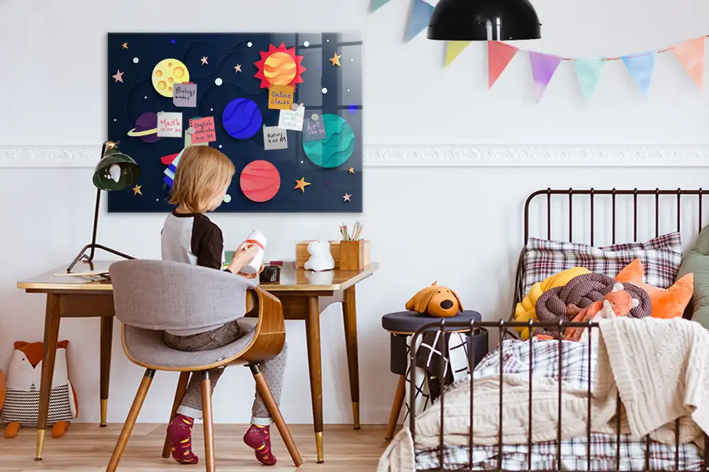 Tableau magnétique en verre pour enfants motif espace