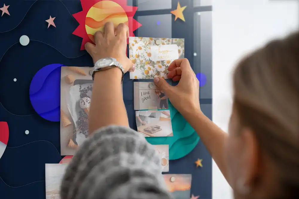 Tableau magnétique en verre pour enfants motif espace