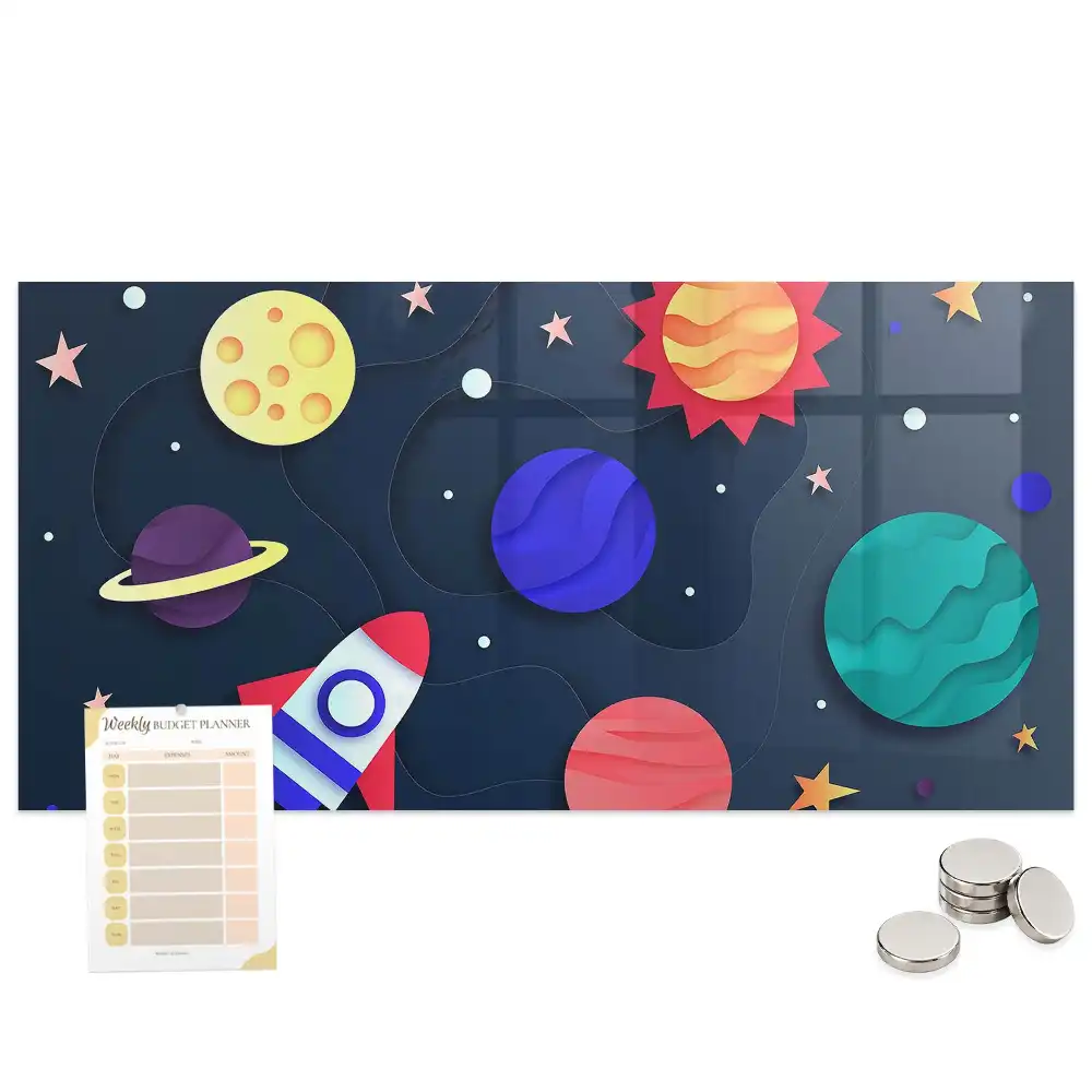 Tableau magnétique en verre pour enfants motif espace