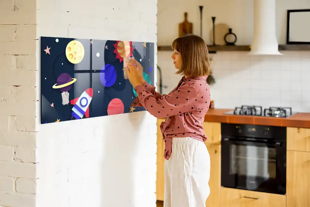 Tableau magnétique en verre pour enfants motif espace