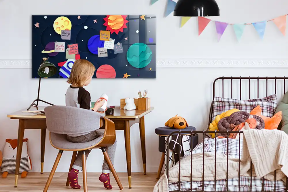 Tableau magnétique en verre pour enfants motif espace