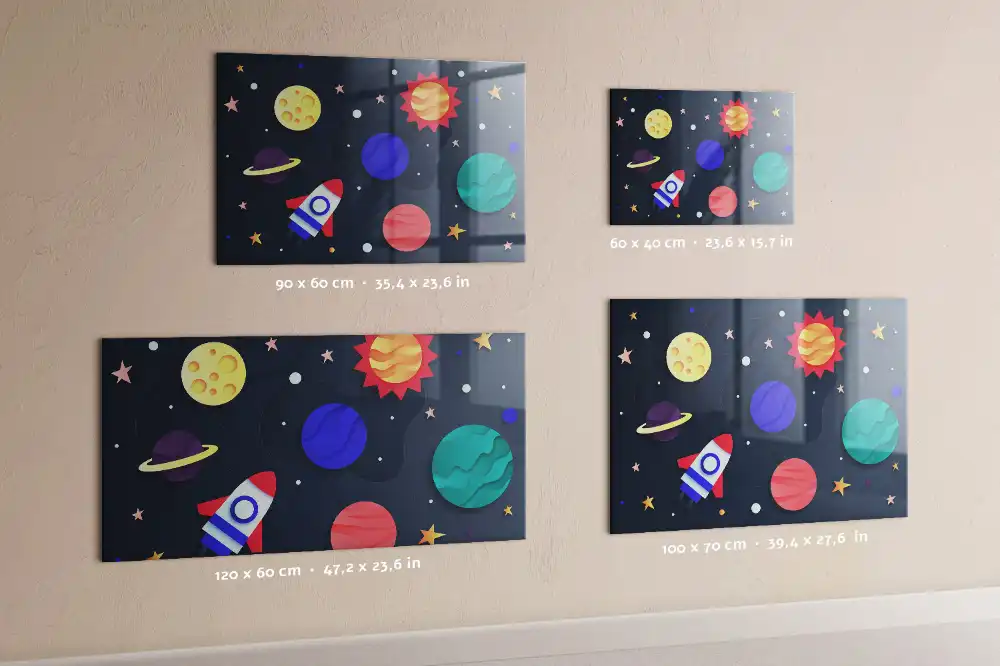 Tableau magnétique en verre pour enfants motif espace