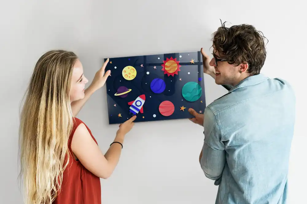 Tableau magnétique en verre pour enfants motif espace