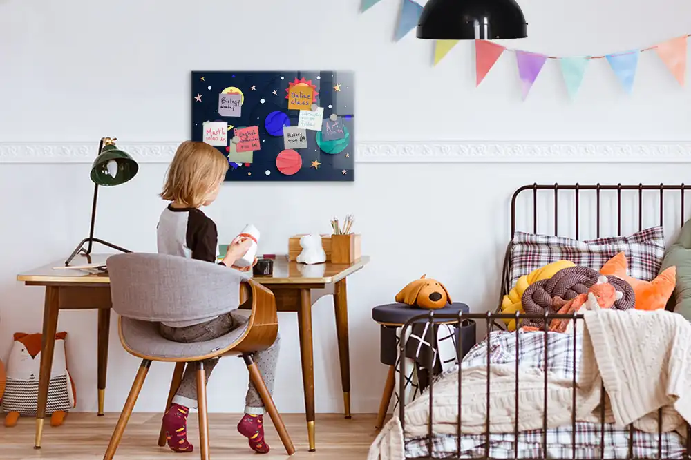Tableau magnétique en verre pour enfants motif espace