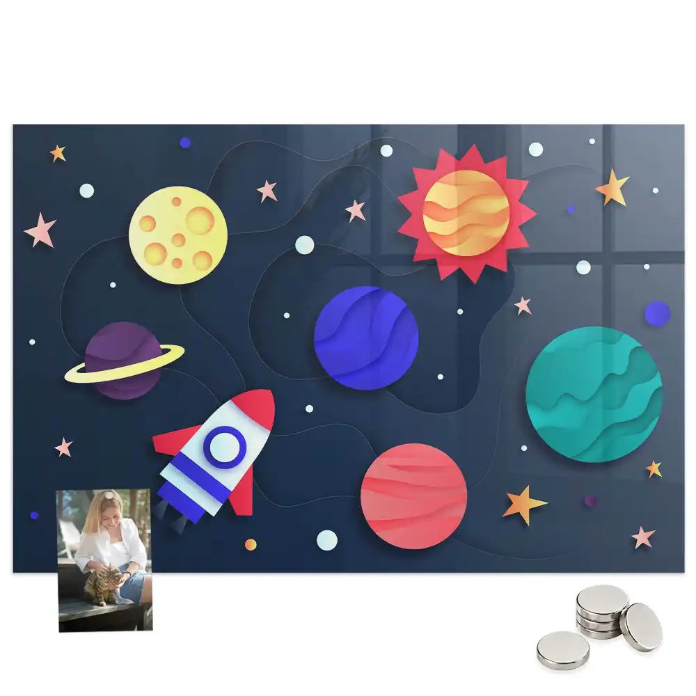Tableau magnétique en verre pour enfants motif espace