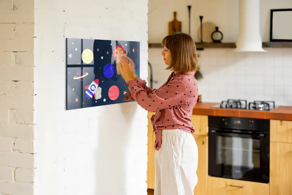 Tableau magnétique en verre pour enfants motif espace