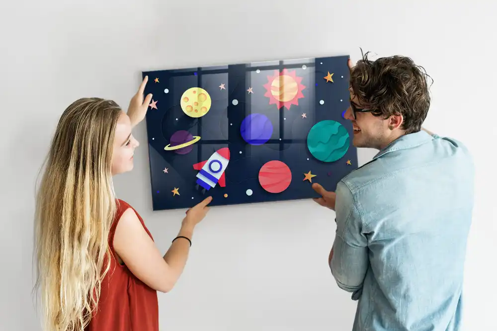 Tableau magnétique en verre pour enfants motif espace