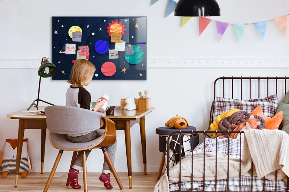 Tableau magnétique en verre pour enfants motif espace
