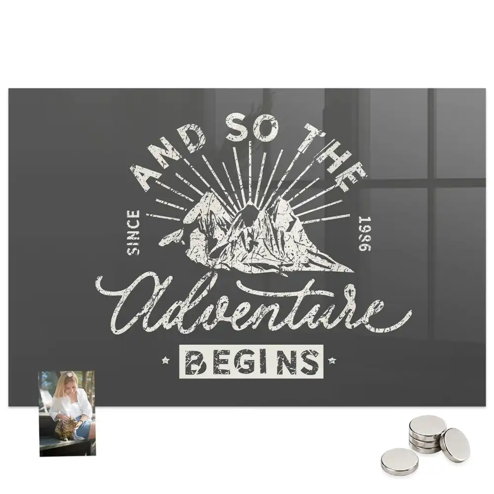 Tableau magnétique en verre avec citation sur l'aventure