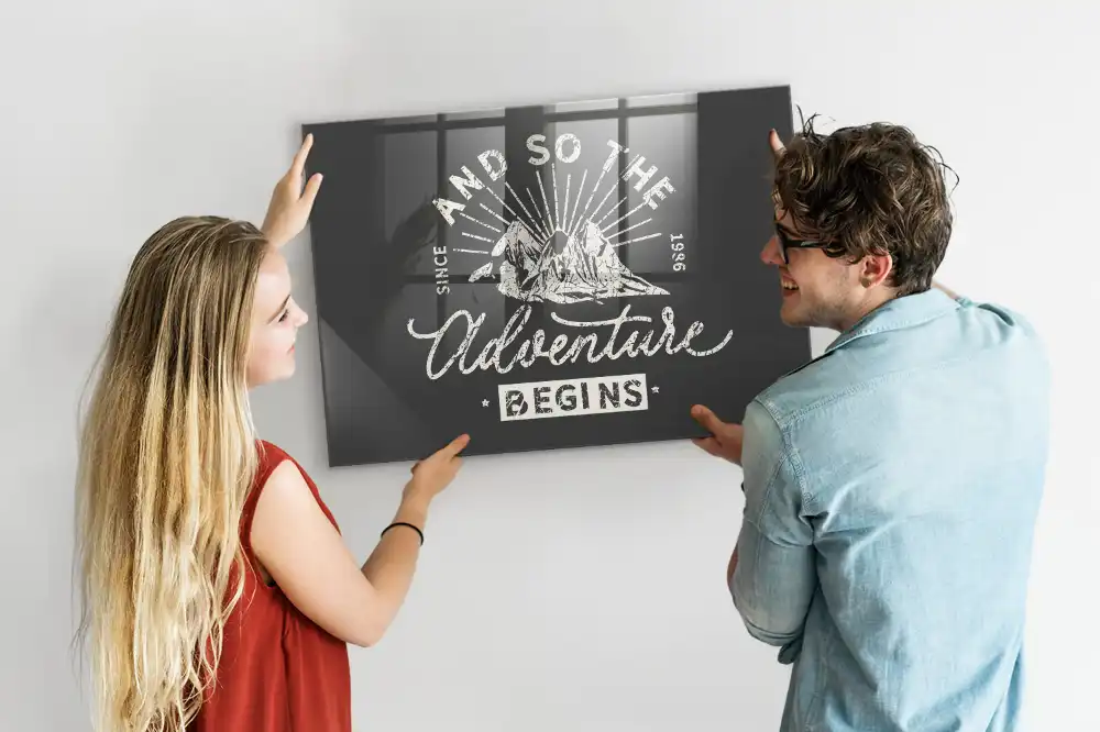 Tableau magnétique en verre avec citation sur l'aventure
