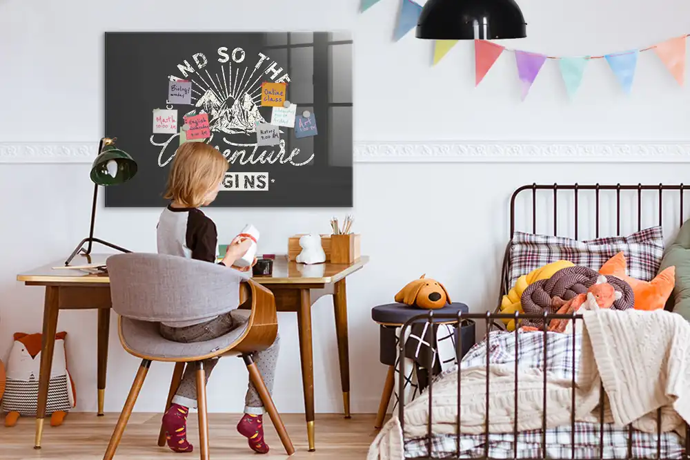 Tableau magnétique en verre avec citation sur l'aventure