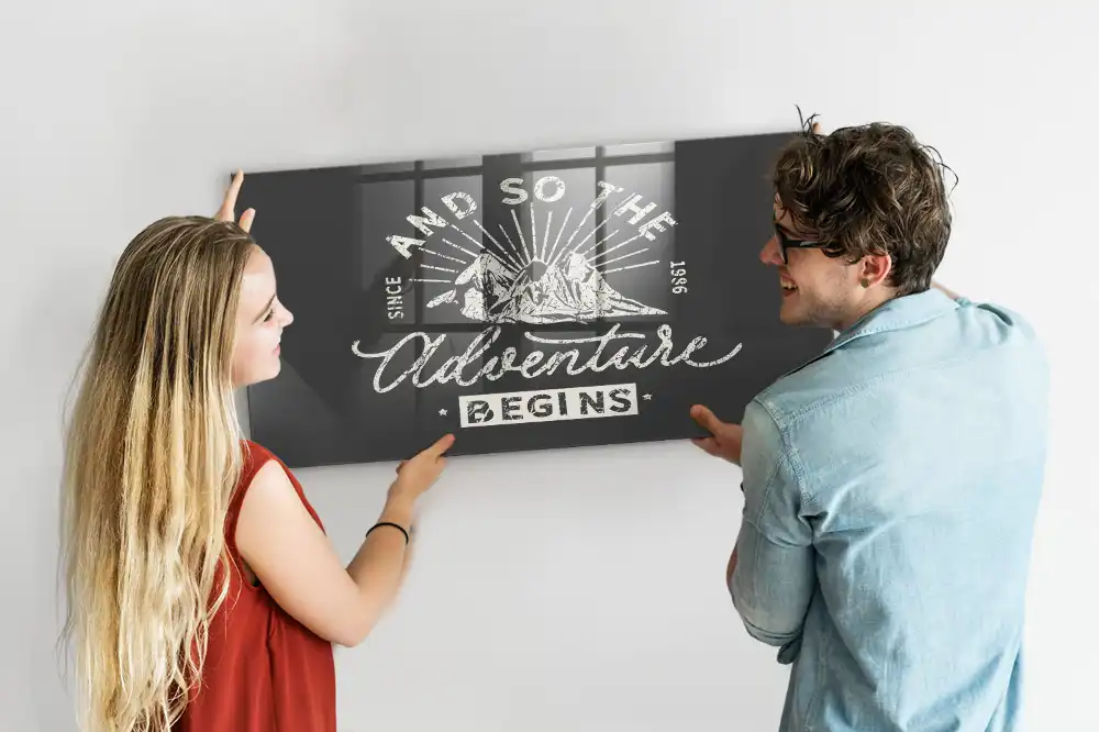 Tableau magnétique en verre avec citation sur l'aventure