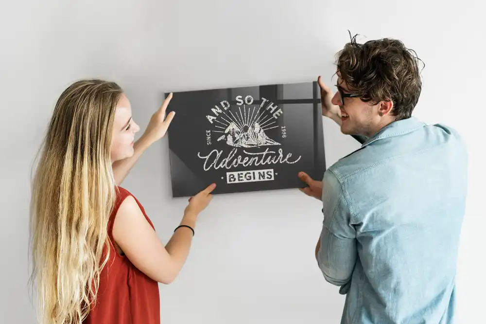 Tableau magnétique en verre avec citation sur l'aventure