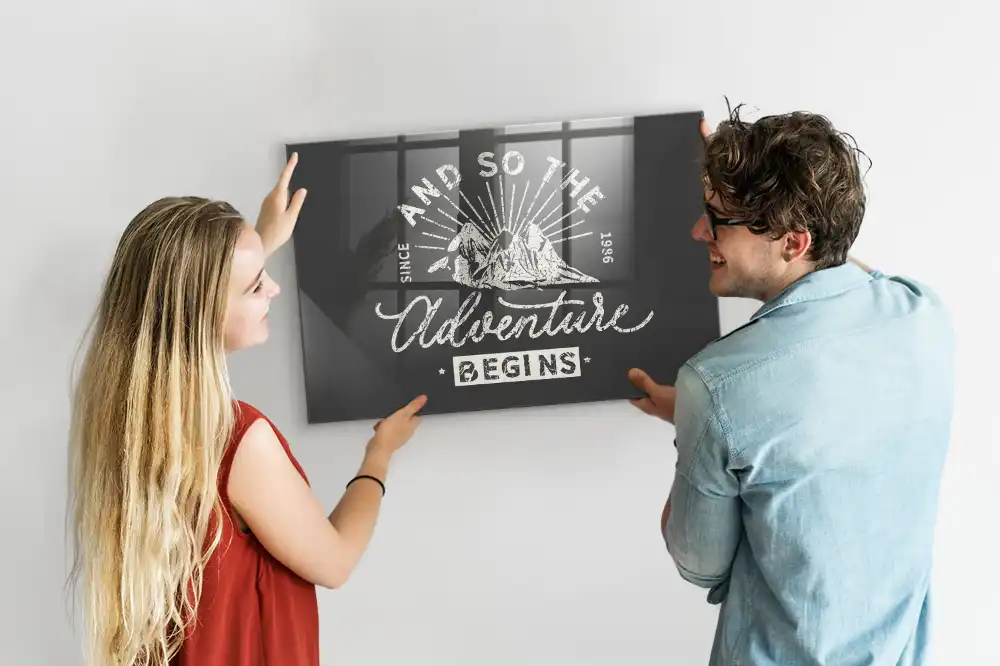 Tableau magnétique en verre avec citation sur l'aventure