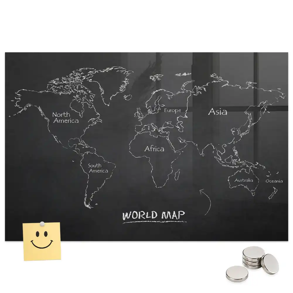 Tableau magnétique en verre avec carte du monde politique