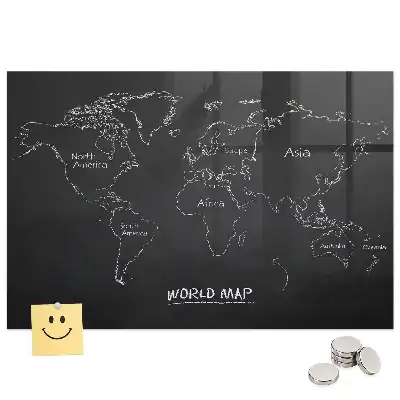 Tableau magnétique en verre avec carte du monde politique